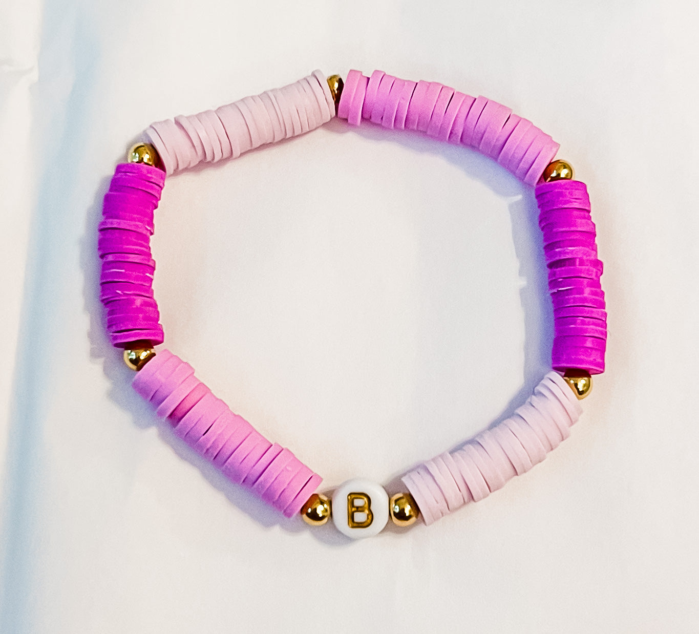 Pink and Black Clay Bead Bracelet 